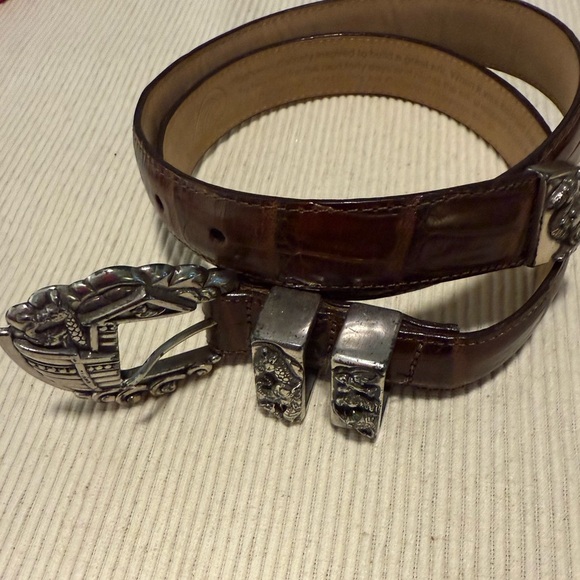 Vintage Brighton Noah’s Ark Brown Silver Belt with Ornate Buckle - Picture 1 of 6